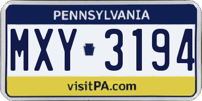 PA license plate MXY3194