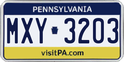 PA license plate MXY3203