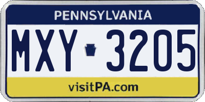 PA license plate MXY3205