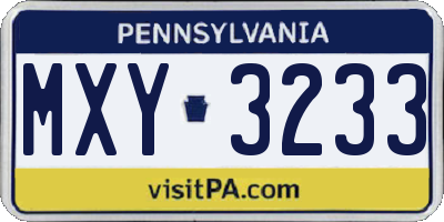 PA license plate MXY3233