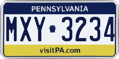 PA license plate MXY3234