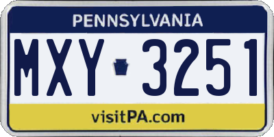 PA license plate MXY3251