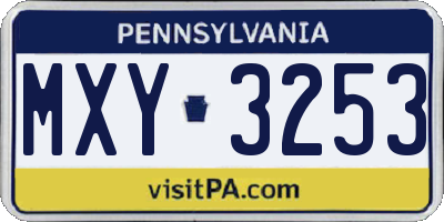 PA license plate MXY3253