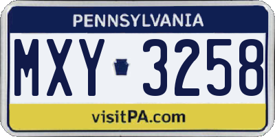 PA license plate MXY3258