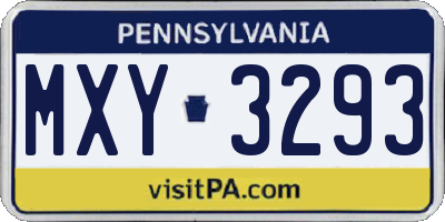 PA license plate MXY3293