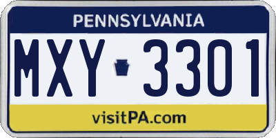 PA license plate MXY3301