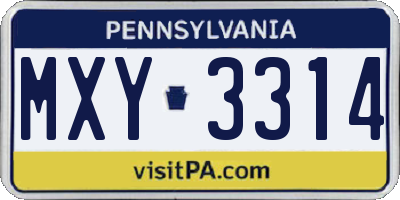 PA license plate MXY3314