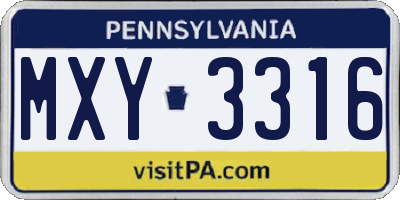 PA license plate MXY3316