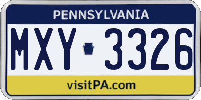 PA license plate MXY3326