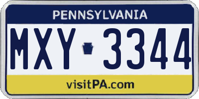 PA license plate MXY3344