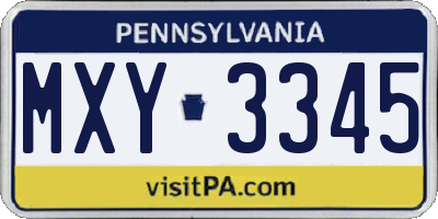 PA license plate MXY3345