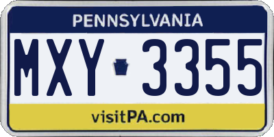 PA license plate MXY3355