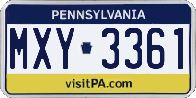PA license plate MXY3361