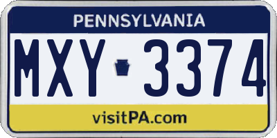 PA license plate MXY3374
