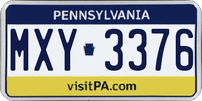 PA license plate MXY3376
