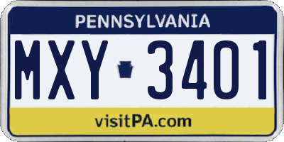 PA license plate MXY3401