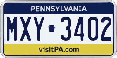 PA license plate MXY3402