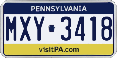 PA license plate MXY3418