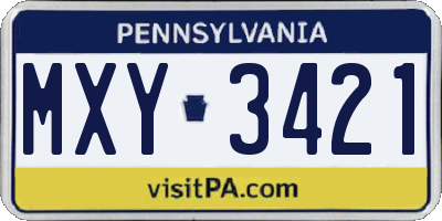 PA license plate MXY3421