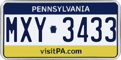 PA license plate MXY3433