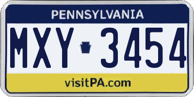 PA license plate MXY3454