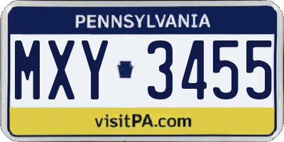 PA license plate MXY3455