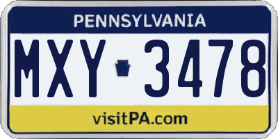 PA license plate MXY3478
