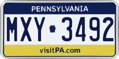 PA license plate MXY3492