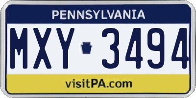 PA license plate MXY3494