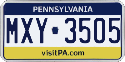 PA license plate MXY3505