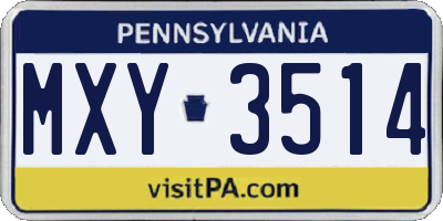 PA license plate MXY3514