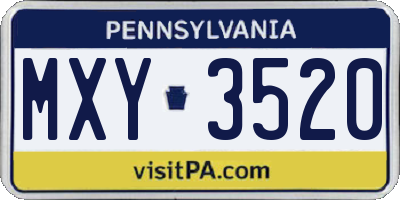 PA license plate MXY3520