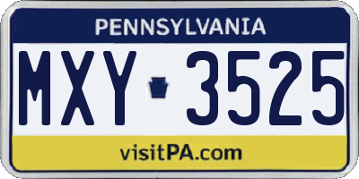 PA license plate MXY3525