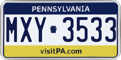 PA license plate MXY3533