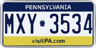 PA license plate MXY3534