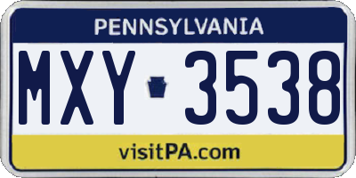 PA license plate MXY3538