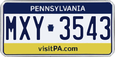 PA license plate MXY3543