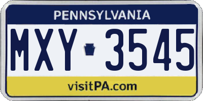 PA license plate MXY3545