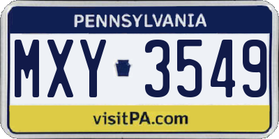 PA license plate MXY3549