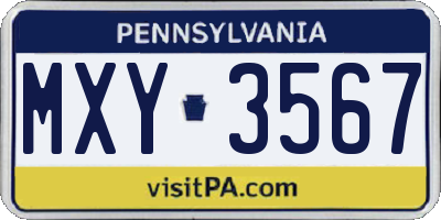 PA license plate MXY3567