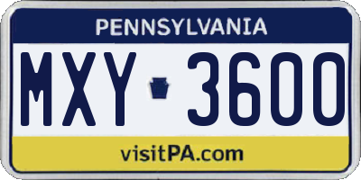 PA license plate MXY3600