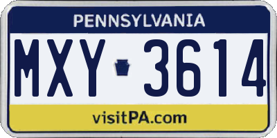 PA license plate MXY3614