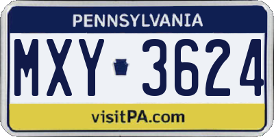 PA license plate MXY3624