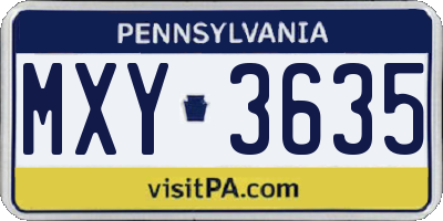 PA license plate MXY3635