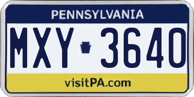 PA license plate MXY3640