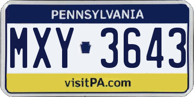 PA license plate MXY3643
