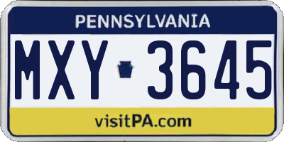 PA license plate MXY3645