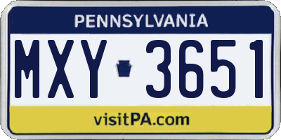 PA license plate MXY3651