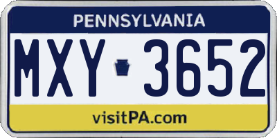 PA license plate MXY3652