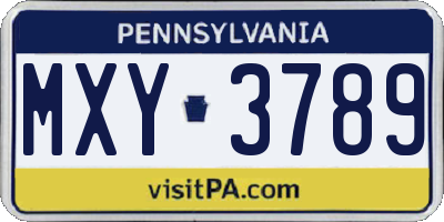 PA license plate MXY3789